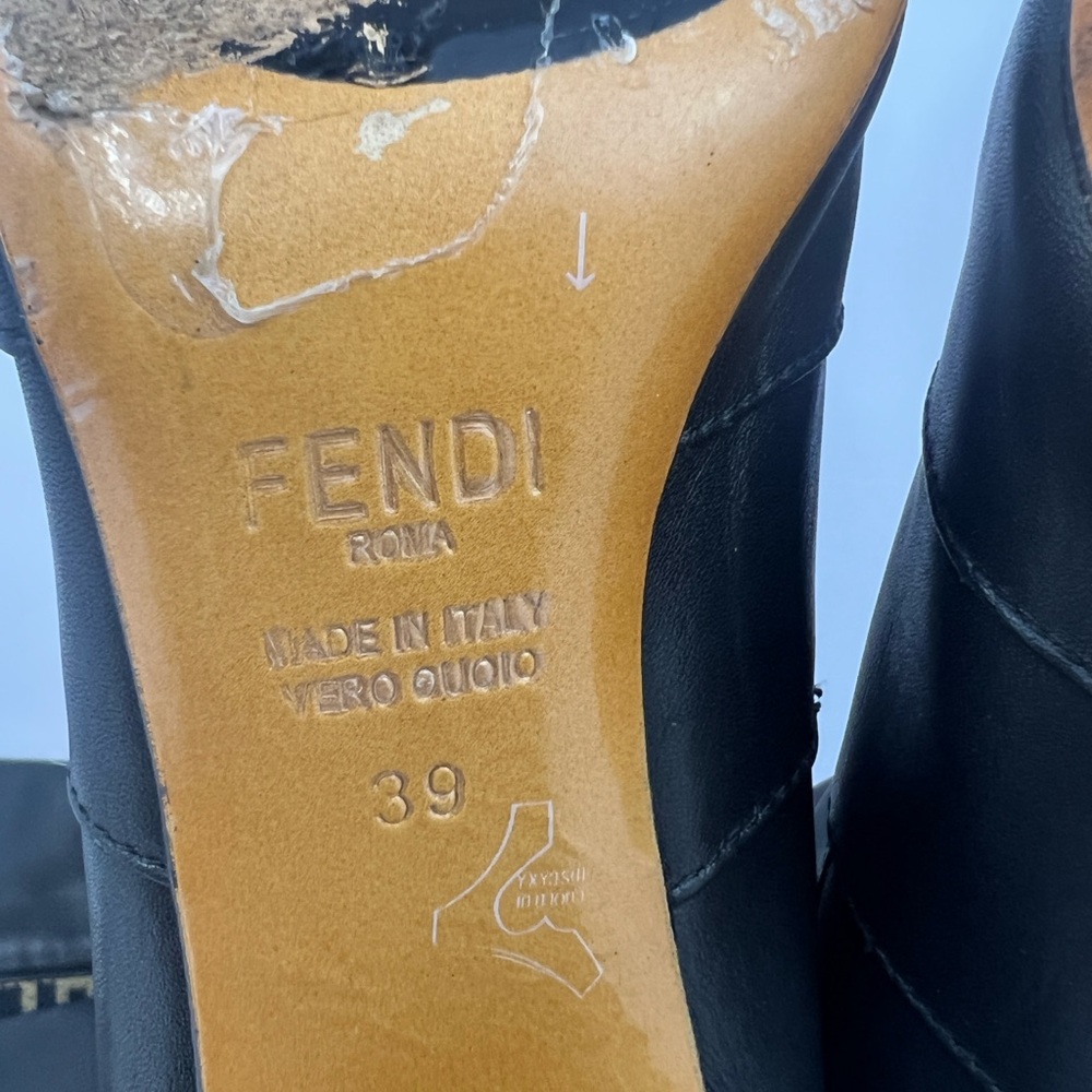 FENDI THIGH HIGH BOOTS, FENDI LOGO “FF”, ROCKOKO HEELS, COLIBRI LEATHER, SIZE 39 - Picture 14 of 17